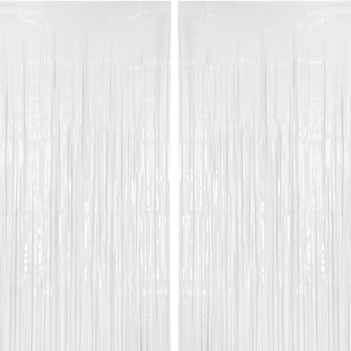 2 Pack White Tinsel Curtain Backdrop for Parties and Events