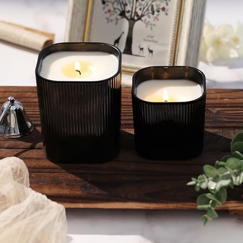 12 Pcs Matte Black Square Candle Jars with Bamboo Lids