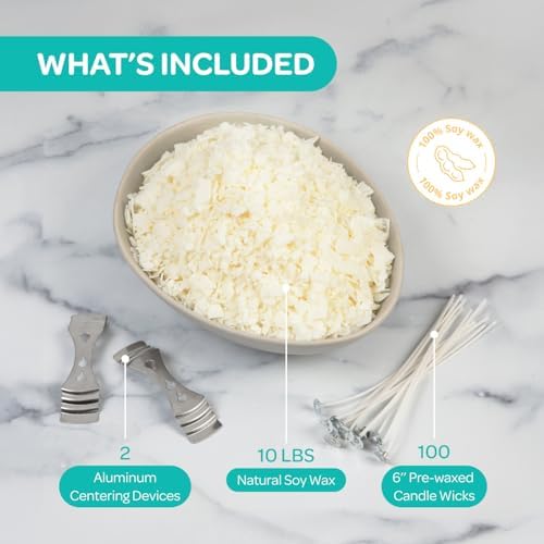 Hearts Crafts Soy Candle Wax Kit - 10 lb Flakes 100 Wicks 2 Holders