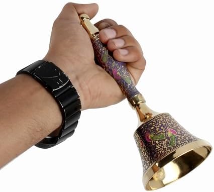 Brass Hand Bell with Peacock Design 75 Inch Blue Call Bell