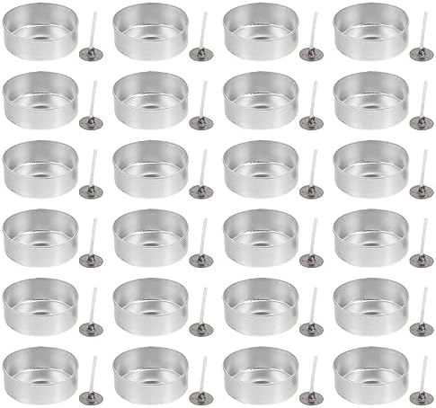 TEHAUX 100pcs Aluminum Tea Light Cups with Candle Wicks