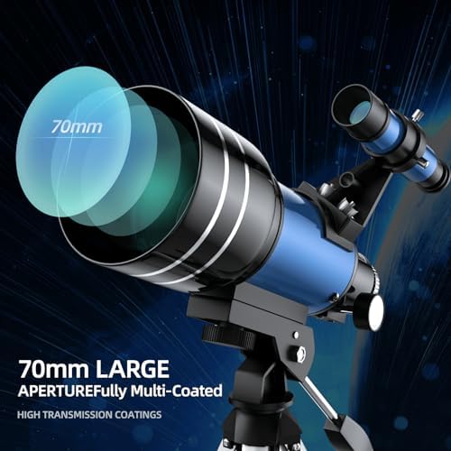 Alkinshue Kids Telescope 70mm 400mm 24-180X AZ Mount with Tripod