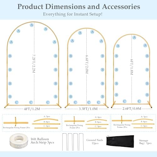 Gold Balloon Arch Stand Set of 3 6FT 66FT 72FT