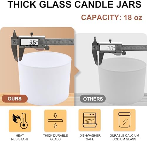 18 Oz Thick Candle Jars with Wood Lids 6 Pcs Matte White