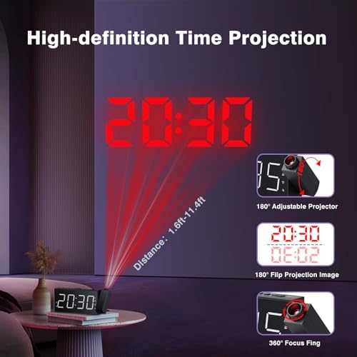 Mesqool Projection Alarm Clock with FM Radio and Dual Alarms