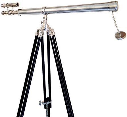 Double Barrel Nickel Telescope 63 Inch Floor Standing with Black Tripod
