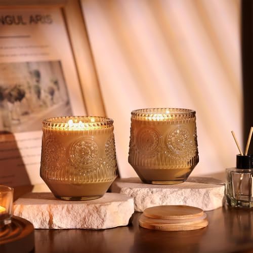 LAMORGIFT 6 Pack Large Candle Jars with Wooden Lids and Labels