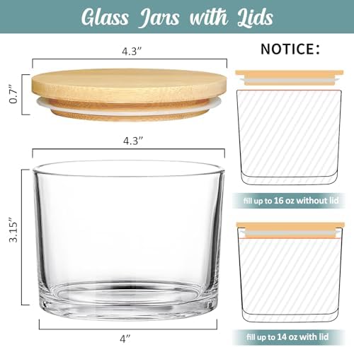 16oz Clear Glass Candle Jars 6 Pack with Bamboo Lids and Labels