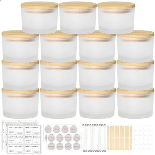 4oz Candle Jars with Bamboo Lids and Wick Kit 15 Pack