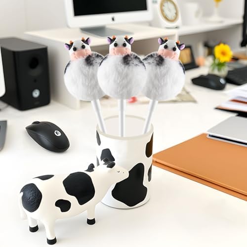 3 Pieces Fuzzy Cow Pens with Fluffy Ballpoint Tips