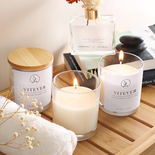 VITEVER 16 Pack Clear Glass Candle Jars with Bamboo Lids and Wick Kit