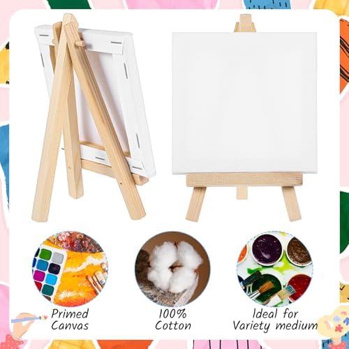 Mini Canvas with Easel Set 16 Pack 4x4 Inch Art Supplies