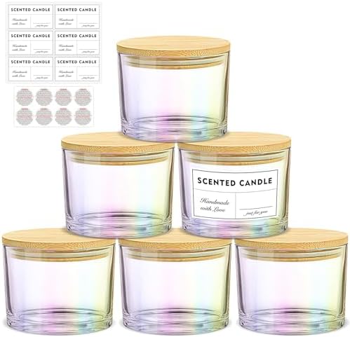 16oz 3 Wick Candle Jars 6 Pack - Glass Containers with Bamboo Lids