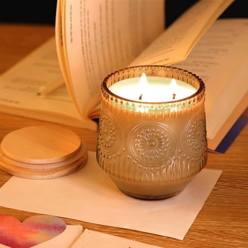 LAMORGIFT 6 Pack Large Candle Jars with Wooden Lids and Labels
