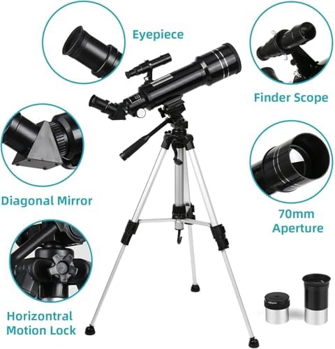 Cowiewie Telescope with Kellner Eyepieces Refractor Telescope with Aluminum Tripod and Backpack