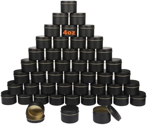 GENHAKON 48 Pack 4 oz Black Candle Tins