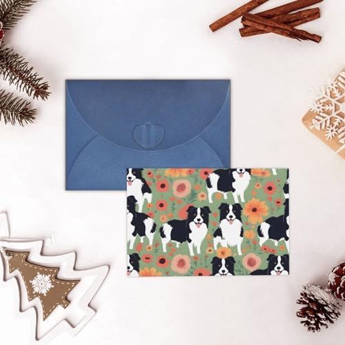Blue Border Collie Florals Greeting Card 6x4 Inch