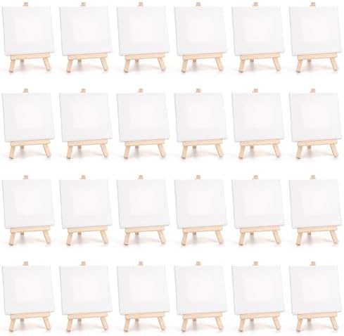 Tosnail 24 Pack 4x4 Mini Canvas and Easel Set