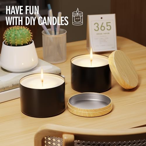 Arxinor 4 oz Candle Jars 24 pcs with Lid Black-Woodgrain