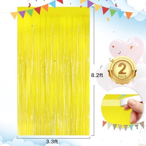 Macaron Yellow Metallic Tinsel Foil Curtains 2 Pack