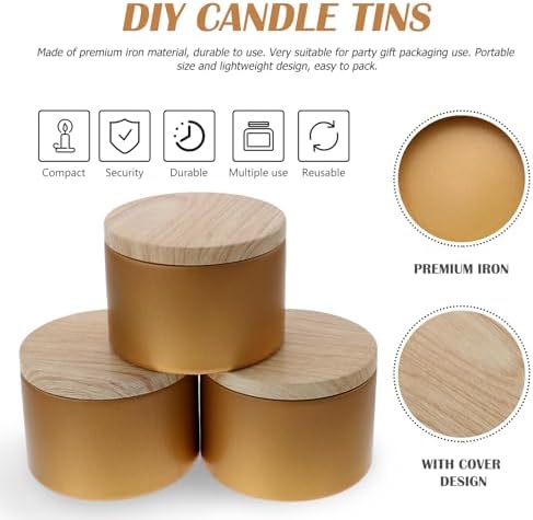 EXCEART 3Pcs Iron Candle Tins with Lids Reusable Storage Jars