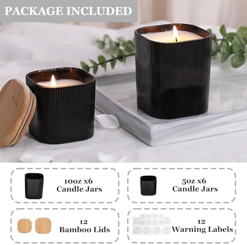 12 Pcs Matte Black Square Candle Jars with Bamboo Lids