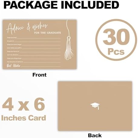 30 Pcs Graduation Advice Cards Set - Minimalist Brown Tassel Design
