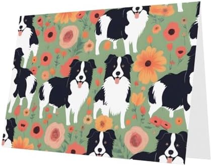Blue Border Collie Florals Greeting Card 6x4 Inch