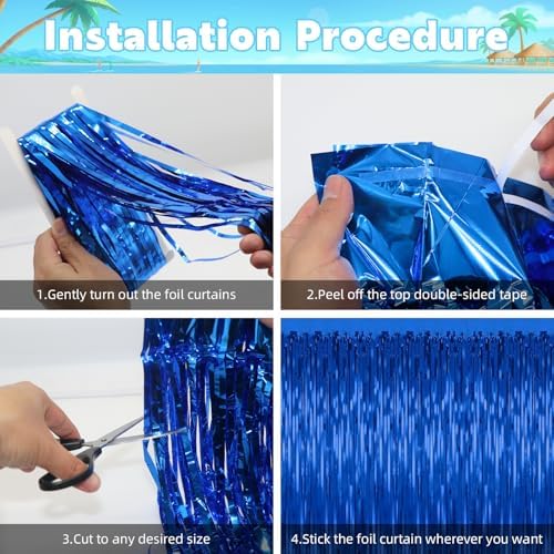 3 Pack Blue Foil Curtain Backdrop for Parties