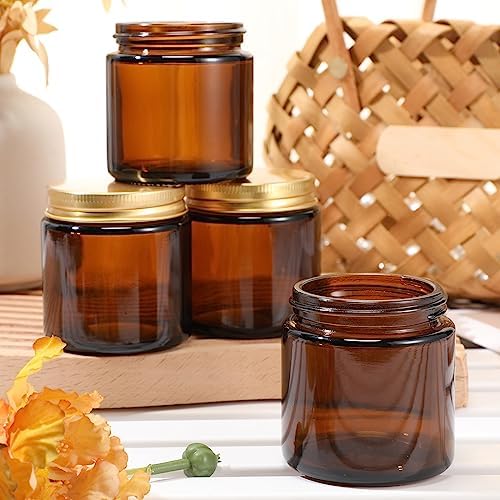 Zhehao 24 Pcs Amber Glass Candle Jars with Gold Lids