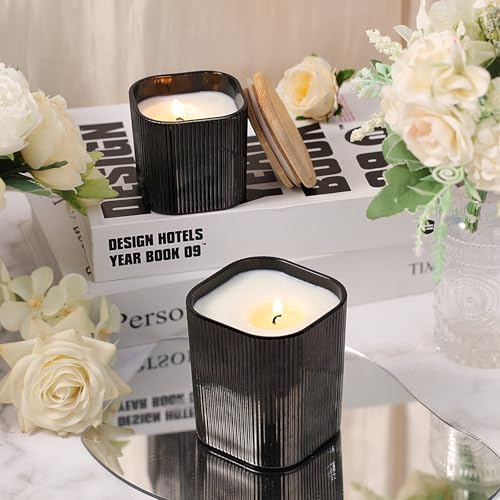12 Pcs Matte Black Square Candle Jars with Bamboo Lids