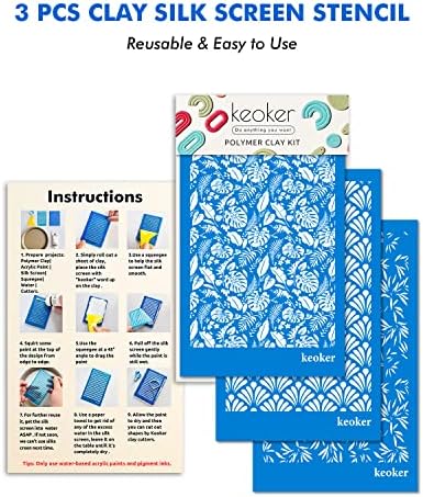 Keoker Reusable Polymer Clay Silkscreen Stencils 3PCS