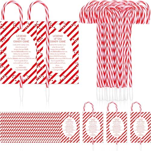 Qilery 100 Piece Christmas Candy Cane Pens with Cards