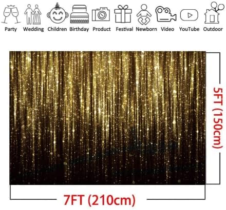 Black Gold Photo Backdrop for Birthday Parties 7x5ft