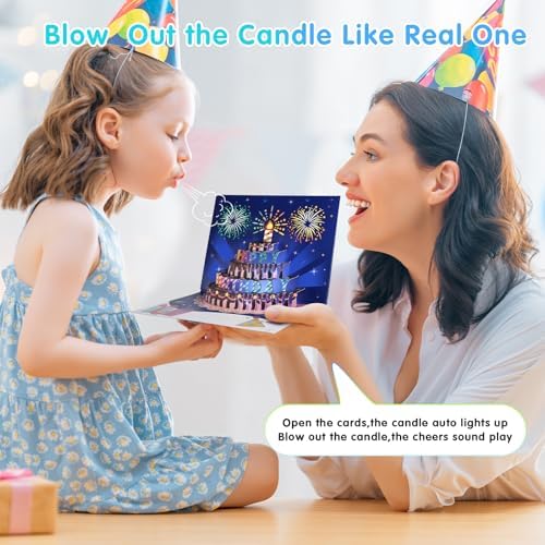 BEAN LIEVE 3D Musical Birthday Card with LED Lights and Blowable Candle