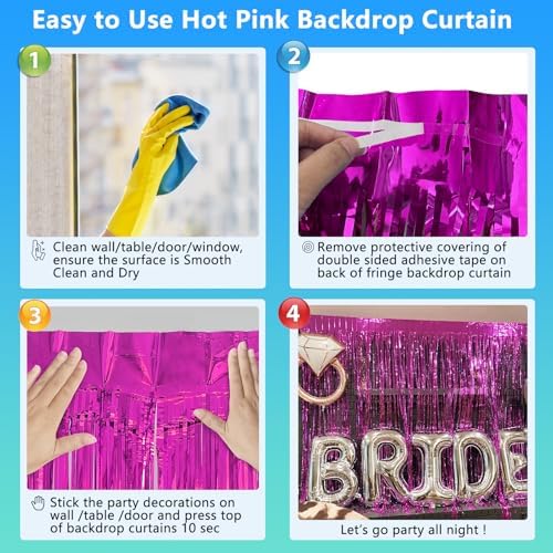 2 Pack Hot Pink Tinsel Backdrop for Party Decorations