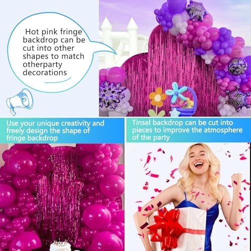 2 Pack Hot Pink Tinsel Backdrop for Party Decorations