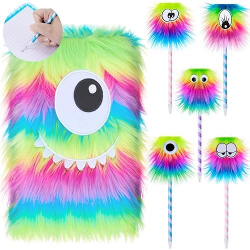 Outus Fluffy Rainbow Pens and Monster Notebooks Set