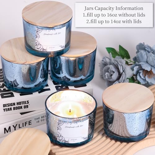 Simeitol 6pc 16oz Blue Candle Jars with Lids