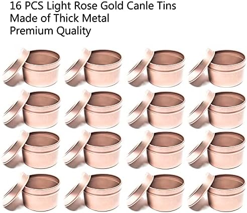 16 Pcs Light Rose Gold Candle Tins for DIY and Storage