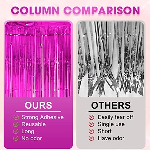 3 Pack Pink Foil Fringe Backdrop Curtains for Parties