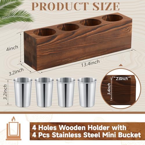 4 Hole Wooden Candle Holder with 4 Pcs Steel Bucket Mold