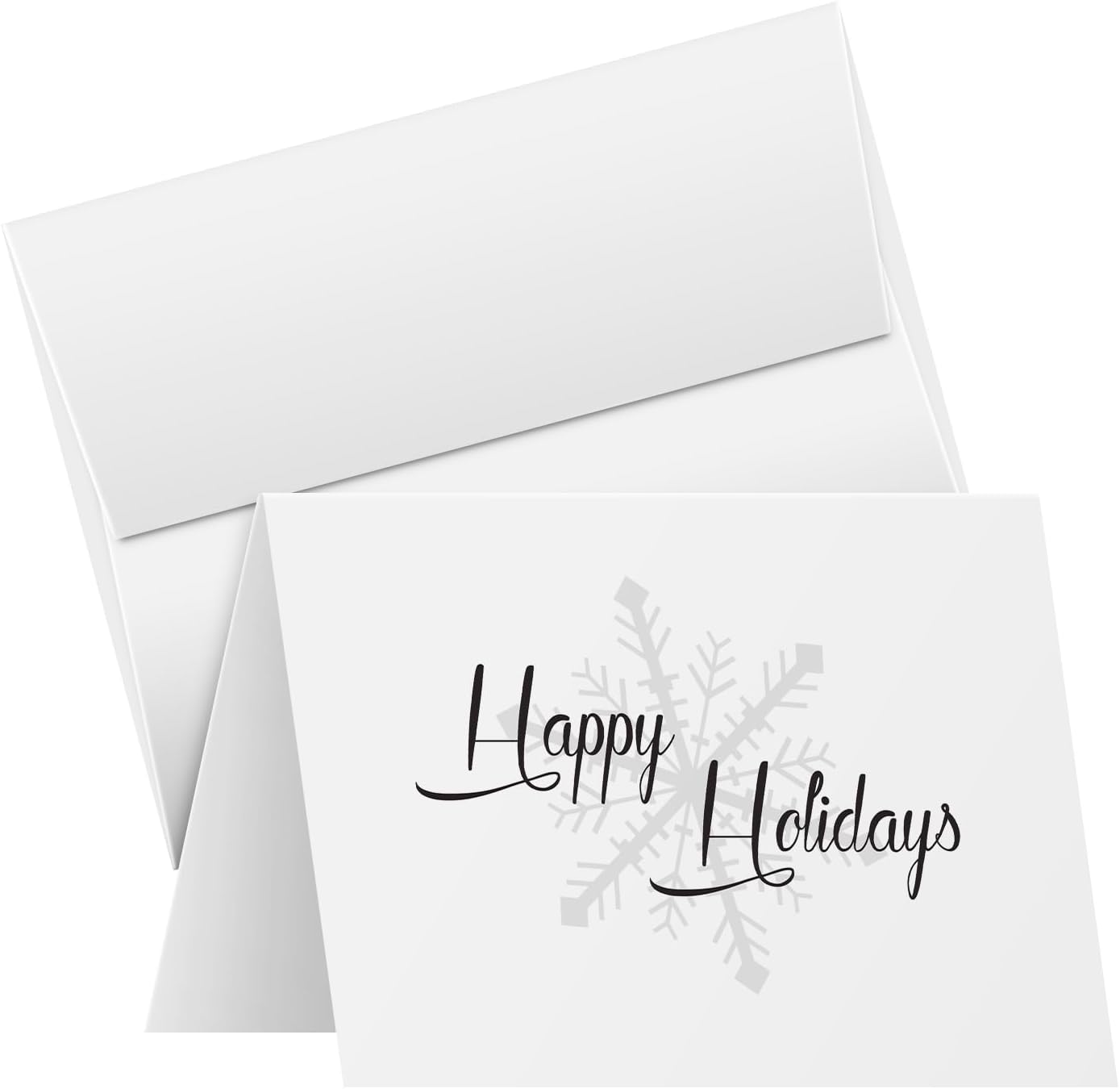 Happy Holidays Elegant White Fold Over Cards with Envelopes 25 per Pack