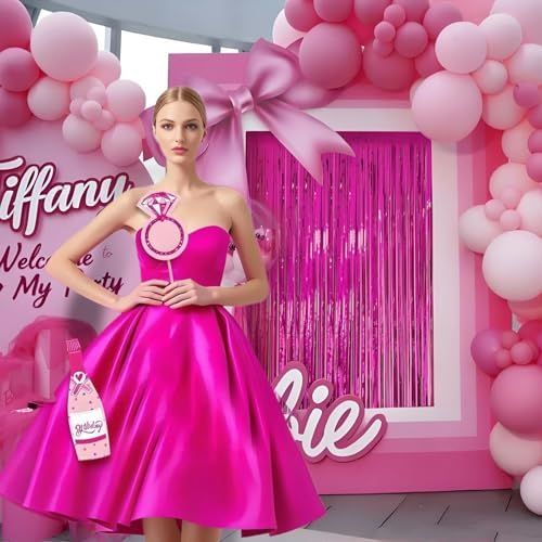 2 Pack Hot Pink Tinsel Backdrop for Party Decorations