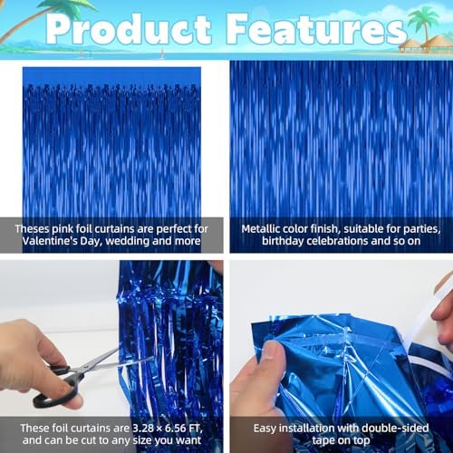 3 Pack Blue Foil Curtain Backdrop for Parties