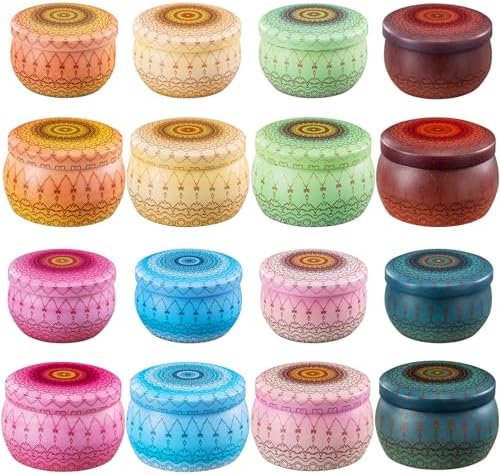 Domivirgo Candle Tins with Lid 16pcs 8 Designs