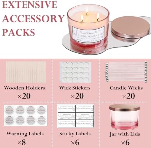 CONNOO 6 Pack 16 oz Candle Jars with 3 Wicks and Metal Lids