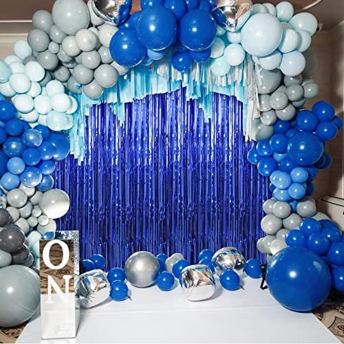Crosize 3 Pack Foil Fringe Backdrop Curtains 33x99ft Blue