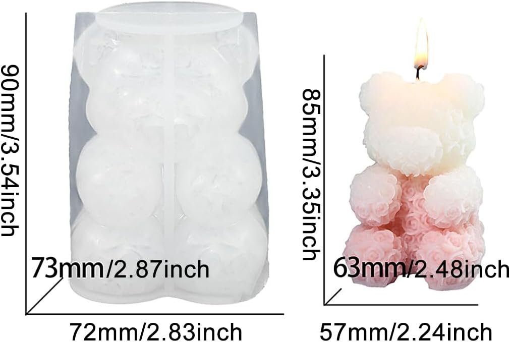 Zayookey 3D Rose Bear Candle Mold for Epoxy Resin and Soap