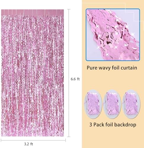 Foil Fringe Curtain Pink Wavy 33 x 66 Feet Pack of 3